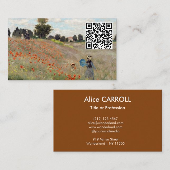 Claude Monet - Poppy Fält - QR-kod Visitkort (Fram/baksida)