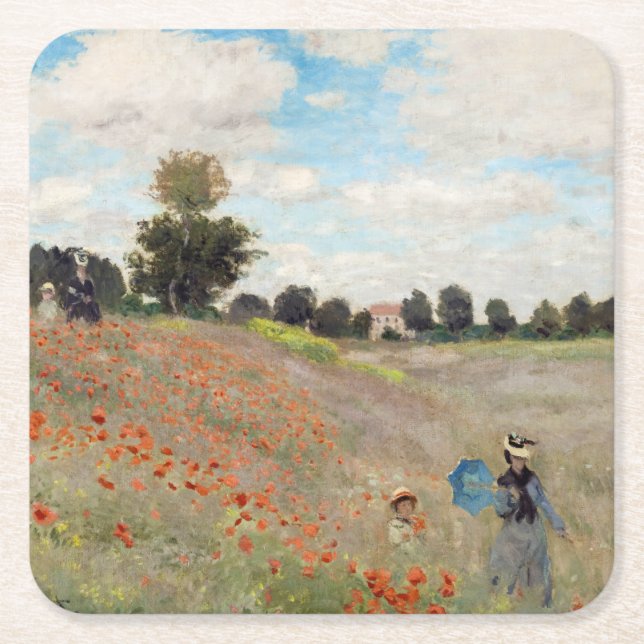 Claude Monet - Poppy Fält Underlägg Papper Kvadrat (Framsidan)