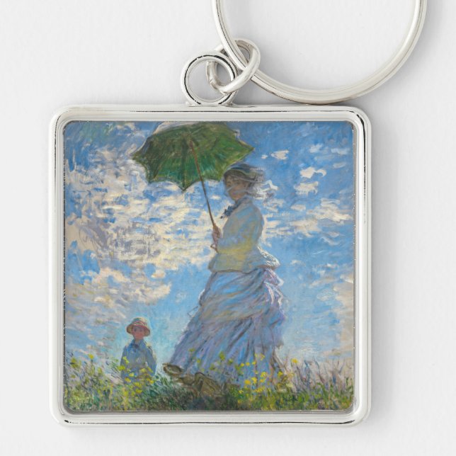 Claude Monet - Promenen, Woman med parasol Fyrkantig Silverfärgad Nyckelring (Framsidan)