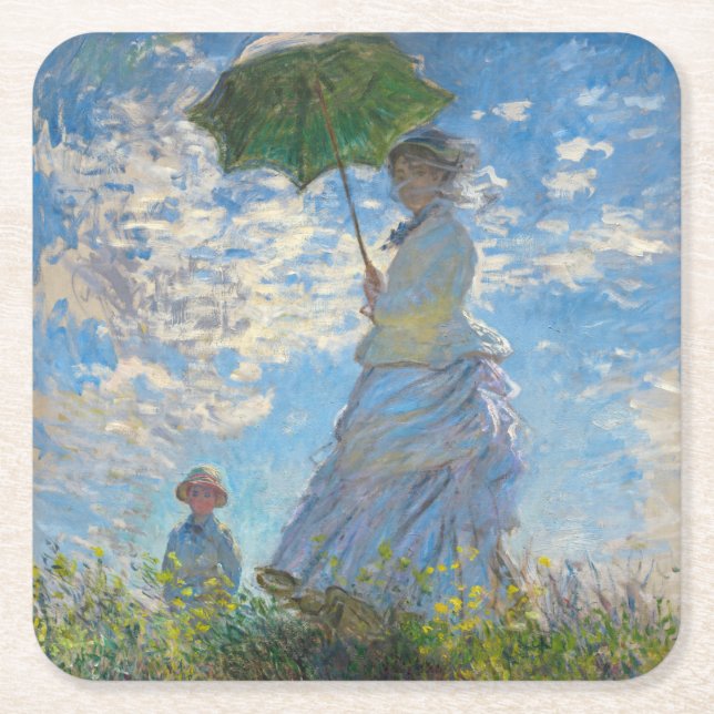 Claude Monet - Promenen, Woman med parasol Underlägg Papper Kvadrat (Framsidan)