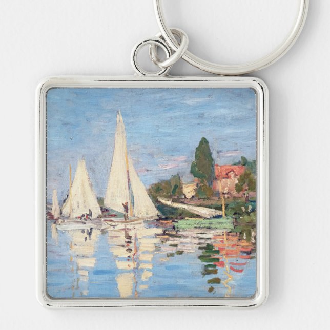 Claude Monet - Regattas i Argentina Fyrkantig Silverfärgad Nyckelring (Framsidan)