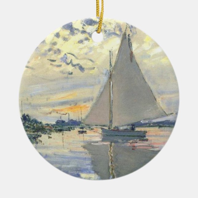 Claude Monet - Sailboat at Le Petit Gennevilliers Julgransprydnad Keramik (Framsidan)