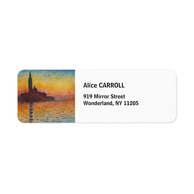 Claude Monet - San Giorgio Maggiore vid Dusk Returadress Etikett (Framsidan)
