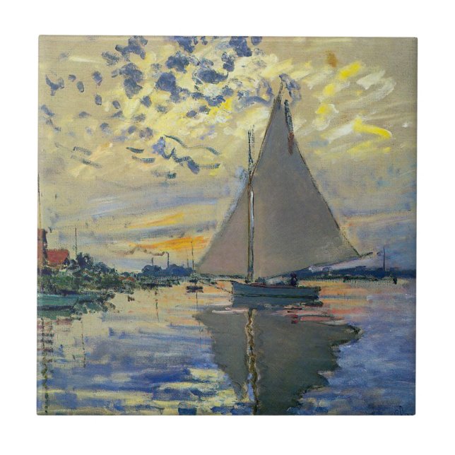 Claude Monet - Segelbåt på Le Petit-Gennevilliers Kakelplatta (Framsidan)
