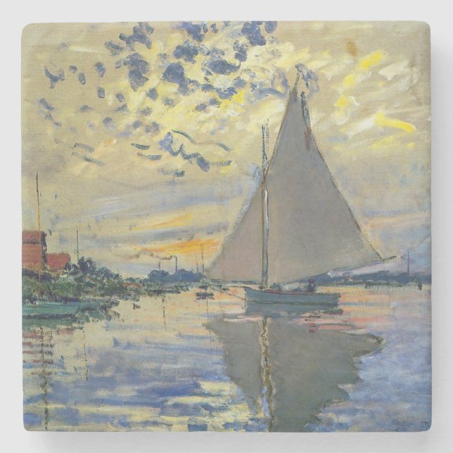 Claude Monet - Segelbåt på Le Petit-Gennevilliers Stenunderlägg (Framsidan)