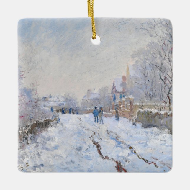Claude Monet - Snö Scene i Argentina Julgransprydnad Keramik (Framsida)