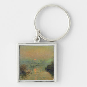 Claude Monet   sol som ställer in över Seinen Fyrkantig Silverfärgad Nyckelring