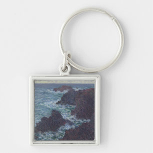 Claude Monet   stenar på bellen-Ile, vildkusten Fyrkantig Silverfärgad Nyckelring