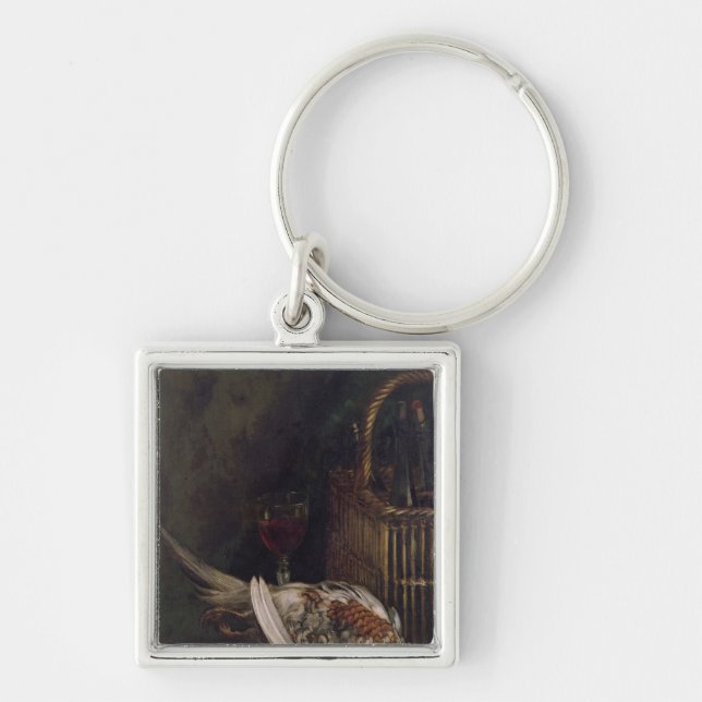 Claude Monet | stilleben med en Pheasant, c.1861 Fyrkantig Silverfärgad Nyckelring (Framsidan)
