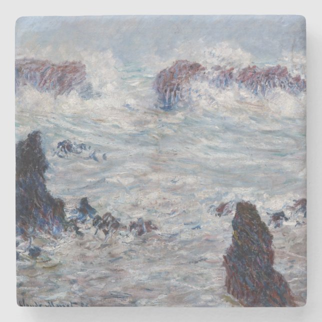 Claude Monet - Storm utanför Belle-Ile Kusten Stenunderlägg (Framsidan)