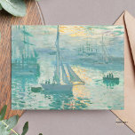 Claude Monet Sunrise Marine Art Skriv ut Vykort<br><div class="desc">"Soluppgång" av Claude Monet, som målades 1872, är en imponerande intsionistisk teckning som skildrar Le Havres lugna hamn under daguppehållet, som badas i ett mjukt, eteriskt ljus. Målningens dunkla atmosfär, känsliga penselarbeten och pulserande färg-paletten ge är en känsla av att ljus och väder ständigt förändras och skapar den till Monets...</div>