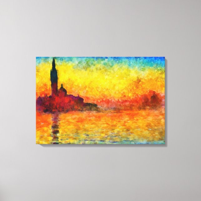 Claude Monet Sunset in Venedig Impressionist Art Canvastryck (Framsida)