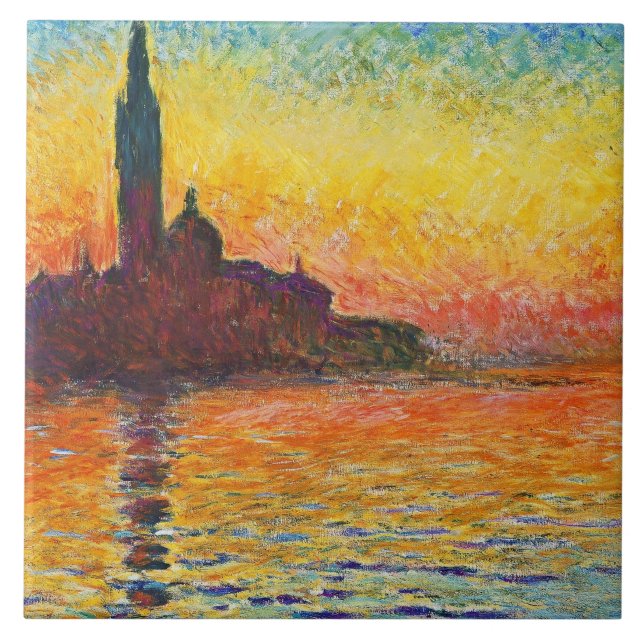 Claude Monet Sunset in Venedig Impressionist Art Kakelplatta (Framsidan)