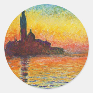 Claude Monet Sunset in Venedig Impressionist Art Runt Klistermärke