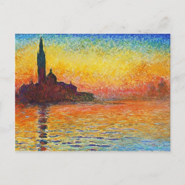 Claude Monet Sunset in Venedig Impressionist Art Vykort (Framsida)