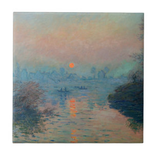 Claude Monet - Sunset on Seine at Lavacourt Kakelplatta