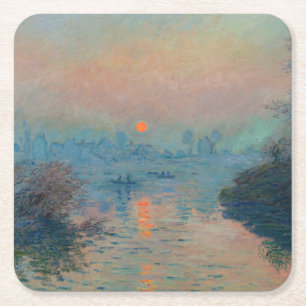 Claude Monet - Sunset on Seine at Lavacourt Underlägg Papper Kvadrat