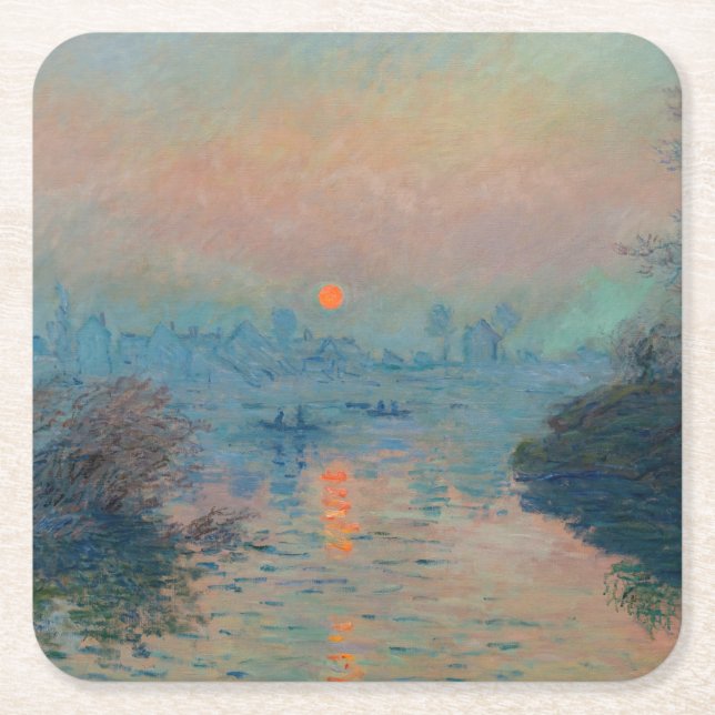 Claude Monet - Sunset on Seine at Lavacourt Underlägg Papper Kvadrat (Framsidan)