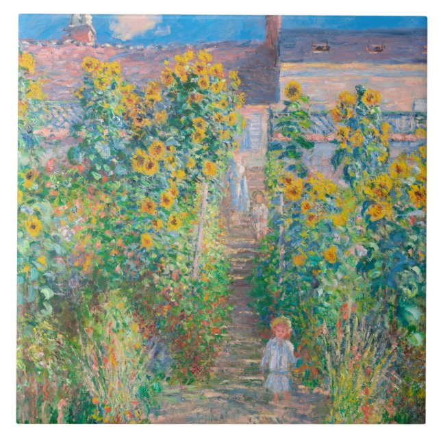 Claude Monet, The Artists Garden at Vétheui 1881 Kakelplatta (Framsidan)