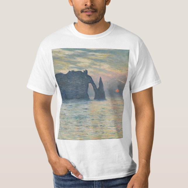 Claude Monet - The Cliff, Étretat, Sunset T Shirt (Framsida)