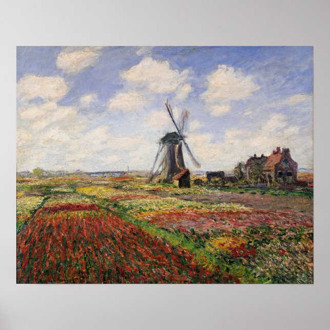 Claude Monet | Tulip Fält Rijnsburg Kvarn Poster (Framsidan)