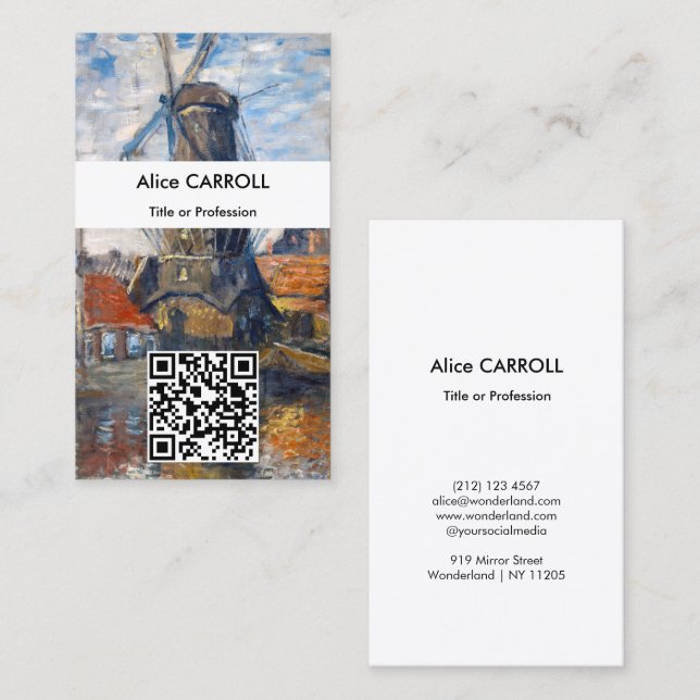 Claude Monet - Väderkvarn, Amsterdam - QR-kod Visitkort (Fram/baksida)