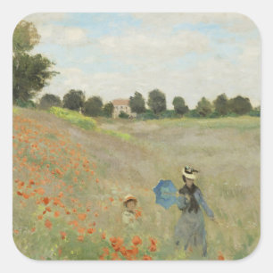 Claude Monet Vallmo fält nära Argenteuil Konst Fyrkantigt Klistermärke