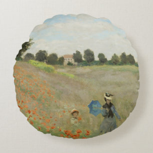 Claude Monet Vallmo fält nära Argenteuil Konst Rund Kudde