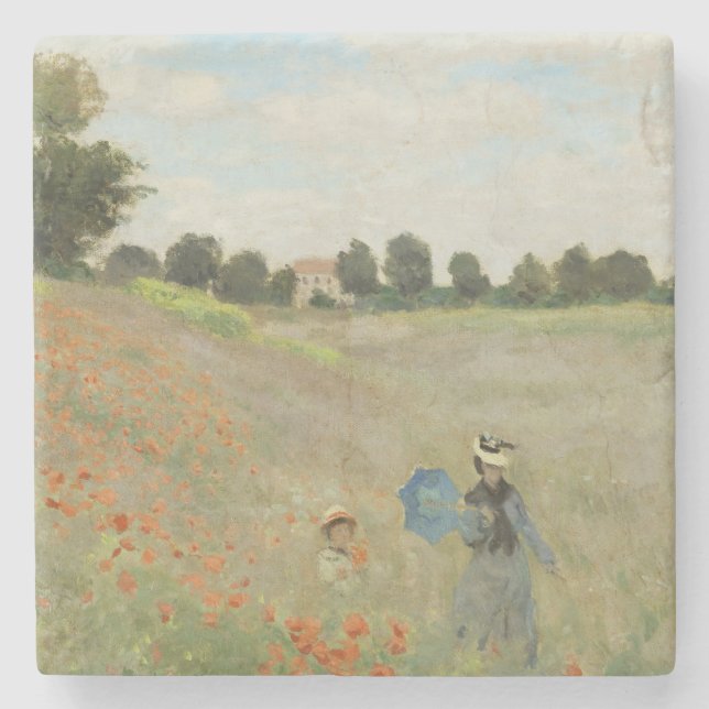 Claude Monet Vallmo fält nära Argenteuil Konst Stenunderlägg (Framsidan)