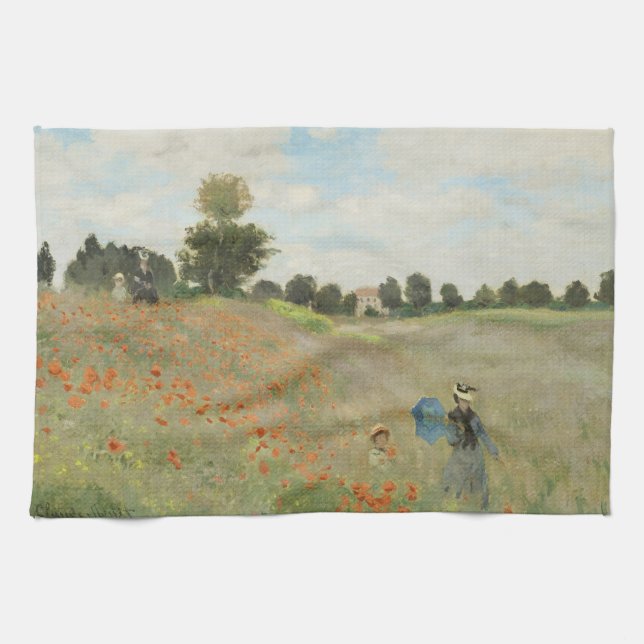 Claude Monet Vallmoåkern nära Argenteuil Konst Kökshandduk (Horisontell)