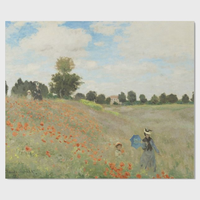 Claude Monet Vallmoåkern nära Argenteuil Konst Presentpapper (Platt)