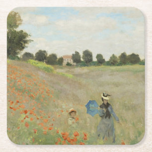 Claude Monet Vallmoåkern nära Argenteuil Konst Underlägg Papper Kvadrat