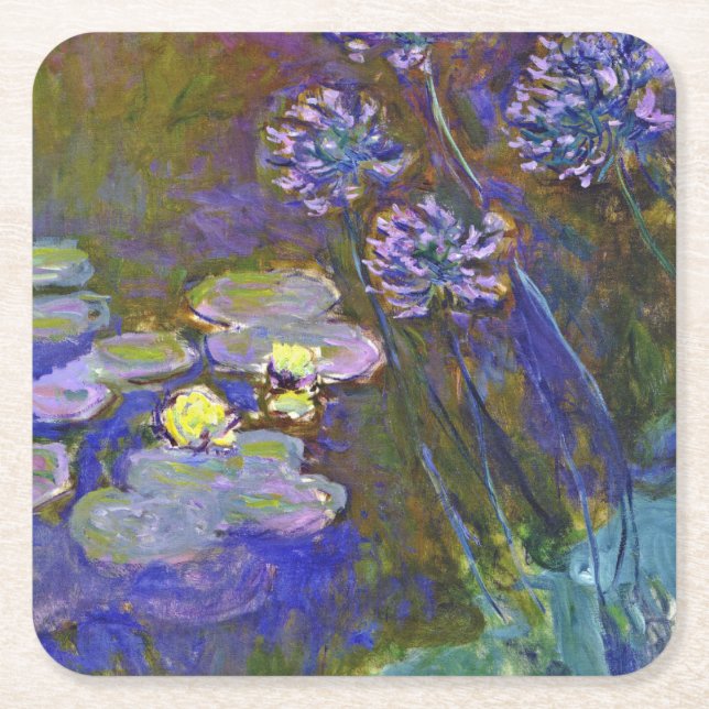 Claude Monet Vatten Lilies Agapanthus Underlägg Papper Kvadrat (Framsidan)