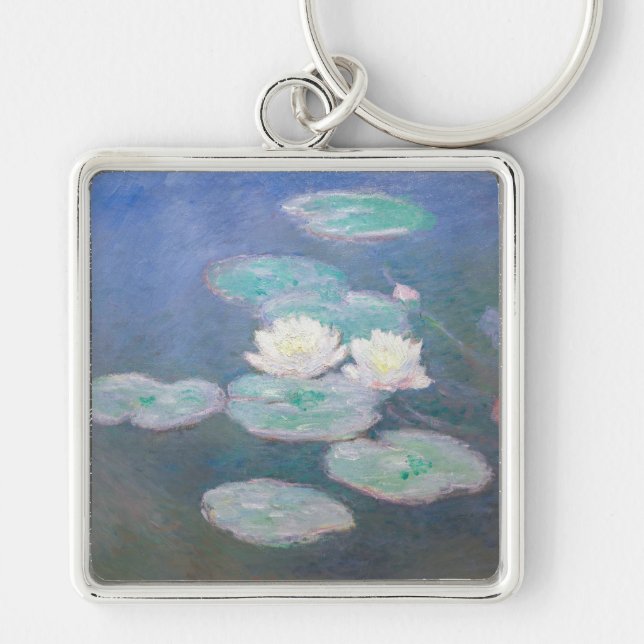 Claude Monet - Vatten Lilies, kvällseffekt Fyrkantig Silverfärgad Nyckelring (Framsidan)