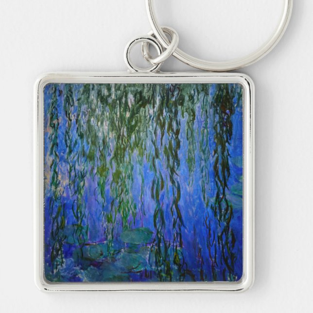 Claude Monet - Vatten Lilies med viftpil Fyrkantig Silverfärgad Nyckelring (Framsidan)