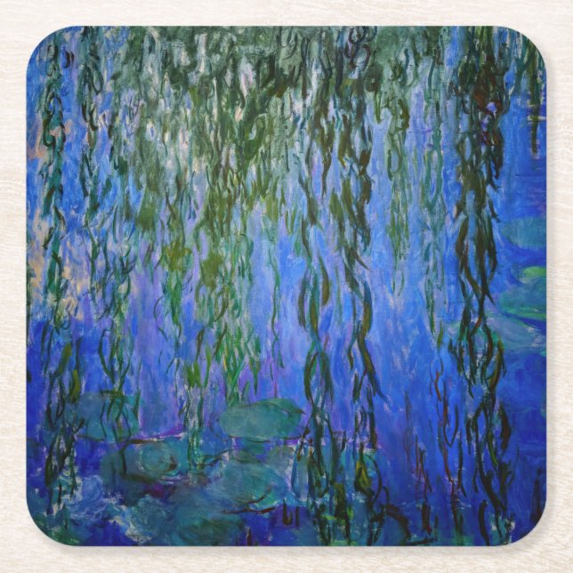 Claude Monet - Vatten Lilies med viftpil Underlägg Papper Kvadrat (Framsidan)