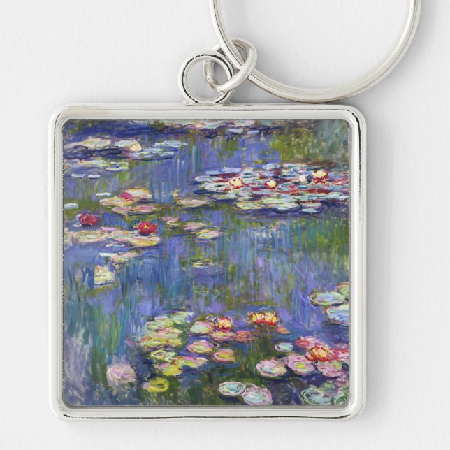 Claude Monet - Vatten Lilies / Nympheas Fyrkantig Silverfärgad Nyckelring (Framsidan)