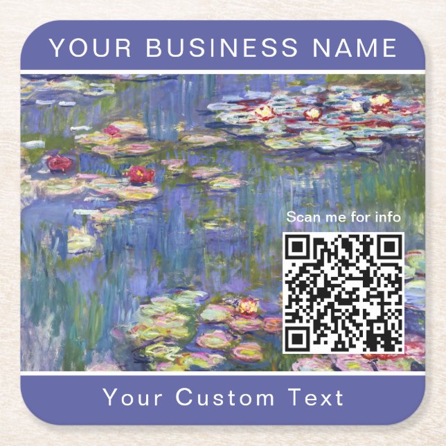 Claude Monet - Vatten Lilies / Nympheas - QR-kod Underlägg Papper Kvadrat (Framsidan)
