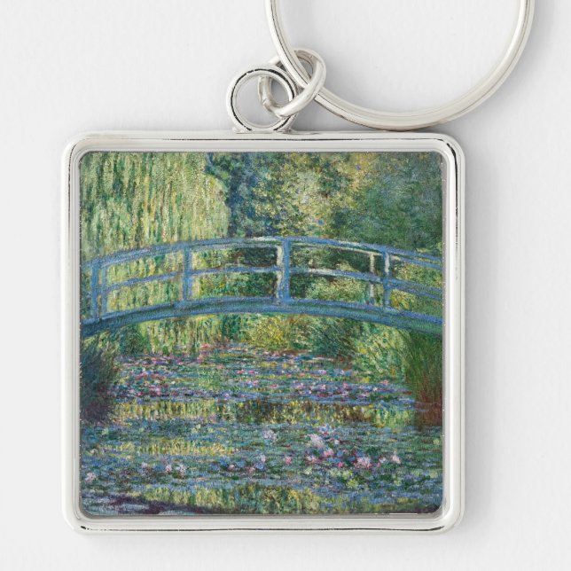 Claude Monet - Vatten Lily pond, Grönt Harmony Fyrkantig Silverfärgad Nyckelring (Framsidan)