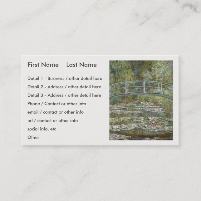 Claude Monet Vatten Lily Pond (japansk fotbro) Visitkort (Framsida)