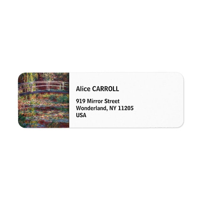 Claude Monet - Vatten Lily pond, Rosa Harmony Returadress Etikett (Framsidan)