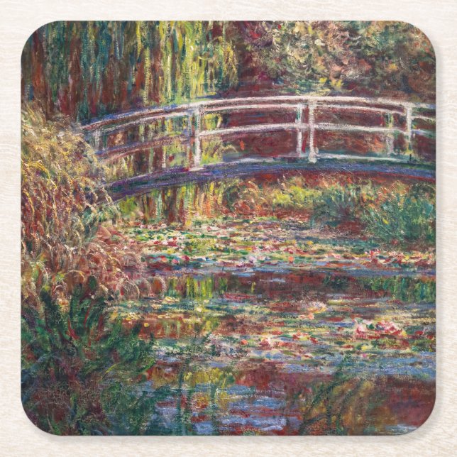Claude Monet - Vatten Lily pond, Rosa Harmony Underlägg Papper Kvadrat (Framsidan)