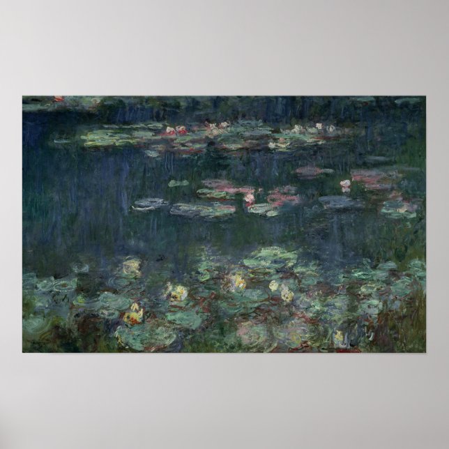 Claude Monet | Vattenkällor: Reflektioner för Grön Poster (Framsidan)