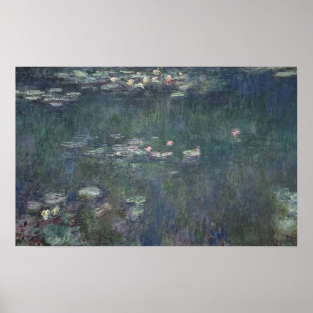 Claude Monet | Vattenkällor: Reflektioner för Grön Poster (Framsidan)