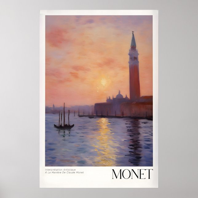 Claude Monet Venedig Solnedgång Reflektion Väggkon Poster (Framsidan)