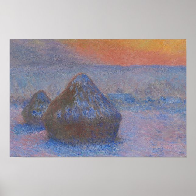 Claude Monet - Vetestapeter - Sunset, Snö Poster (Framsidan)