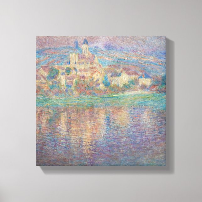 Claude Monet - Vetheuil, Solnedgång Canvastryck (Framsida)