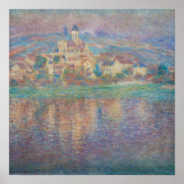 Claude Monet - Vetheuil, Solnedgång Poster (Framsidan)