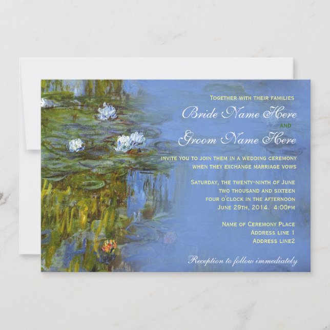 Claude Monet vintage näckros bröllop Inbjudningar (Framsida)
