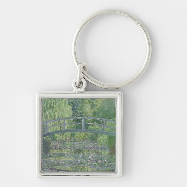 Claude Monet | Waterlily Pond: Grönt Harmony Fyrkantig Silverfärgad Nyckelring (Framsidan)